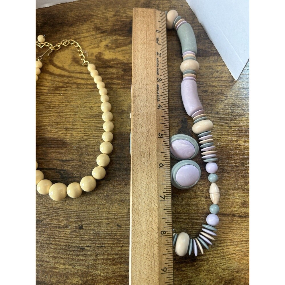 Lot 3 Vintage Beaded Necklaces Pastel Statement Set w Earrings Retro Chic - Picture 8 of 13